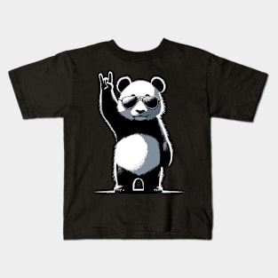 Retro Panda Rock Music Gift Funny Panda Kids T-Shirt